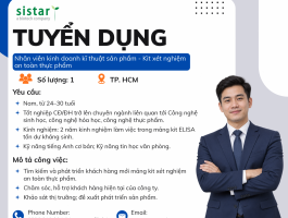 Sistar Vietnam tuyển dụng - 01 Nhân viên kinh doanh kĩ thuật sản phẩm Kit xét nghiệm an toàn thực phẩm tại TP.HCM